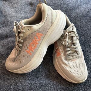 Hoka Cream and Orange Athletic Shoes with Cushioned Support. Worn maybe twice.